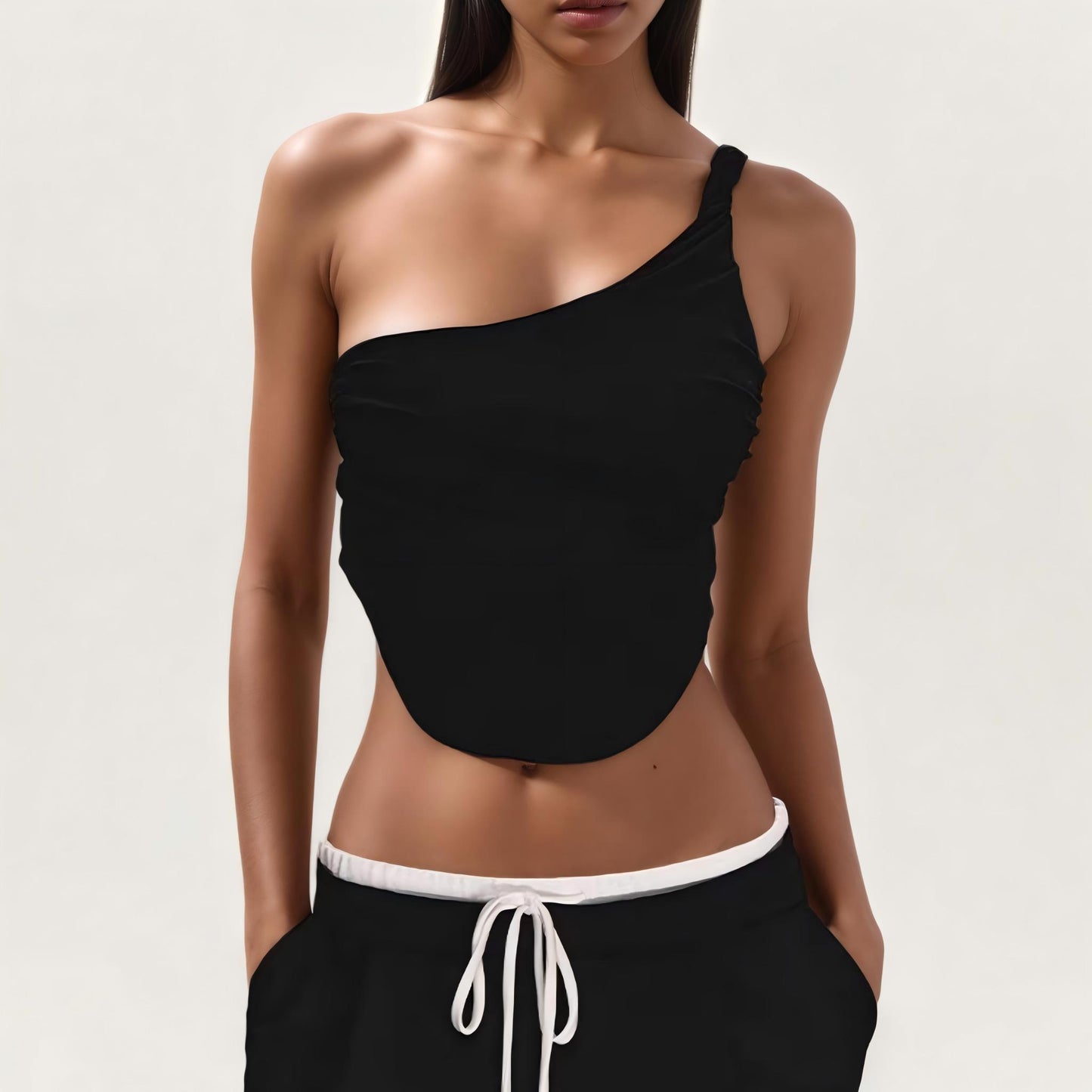 Off-the-shoulder knotted vest