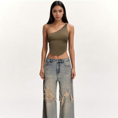 Off-the-shoulder knotted vest