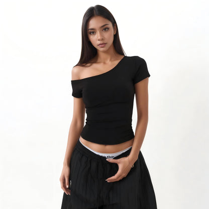 Off-the-shoulder slimming T-shirt